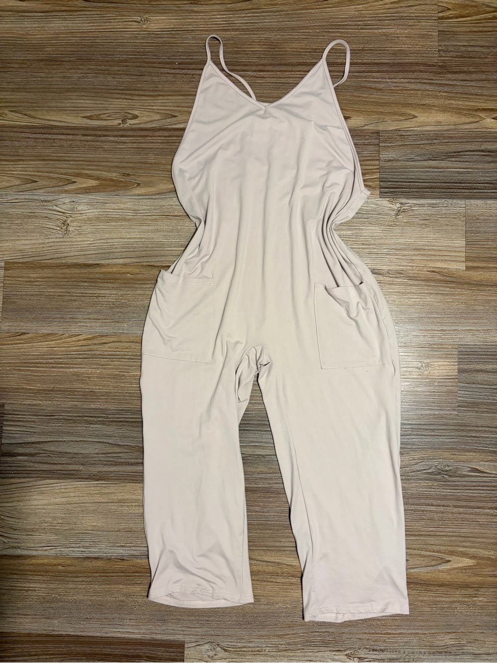 Amazon Light Cream Spaghetti-Strap Wide-Leg Jumpsuit